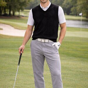 Izod Golf Sweater Vest Mens Size M Black Sleeveless V Neck Mercerized Cotton